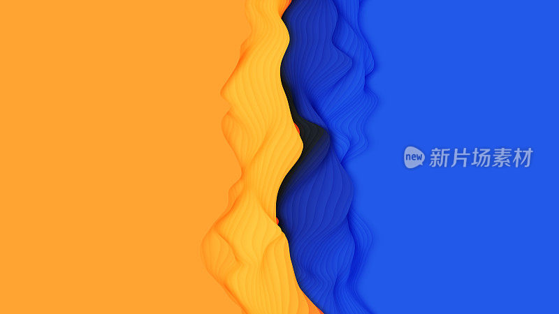 Paper cut abstract background. Vector 3D yellow and blue carving art. Paper craft landscape with gradient fade colors. Minimalistic design for business presentations, flyers, posters.